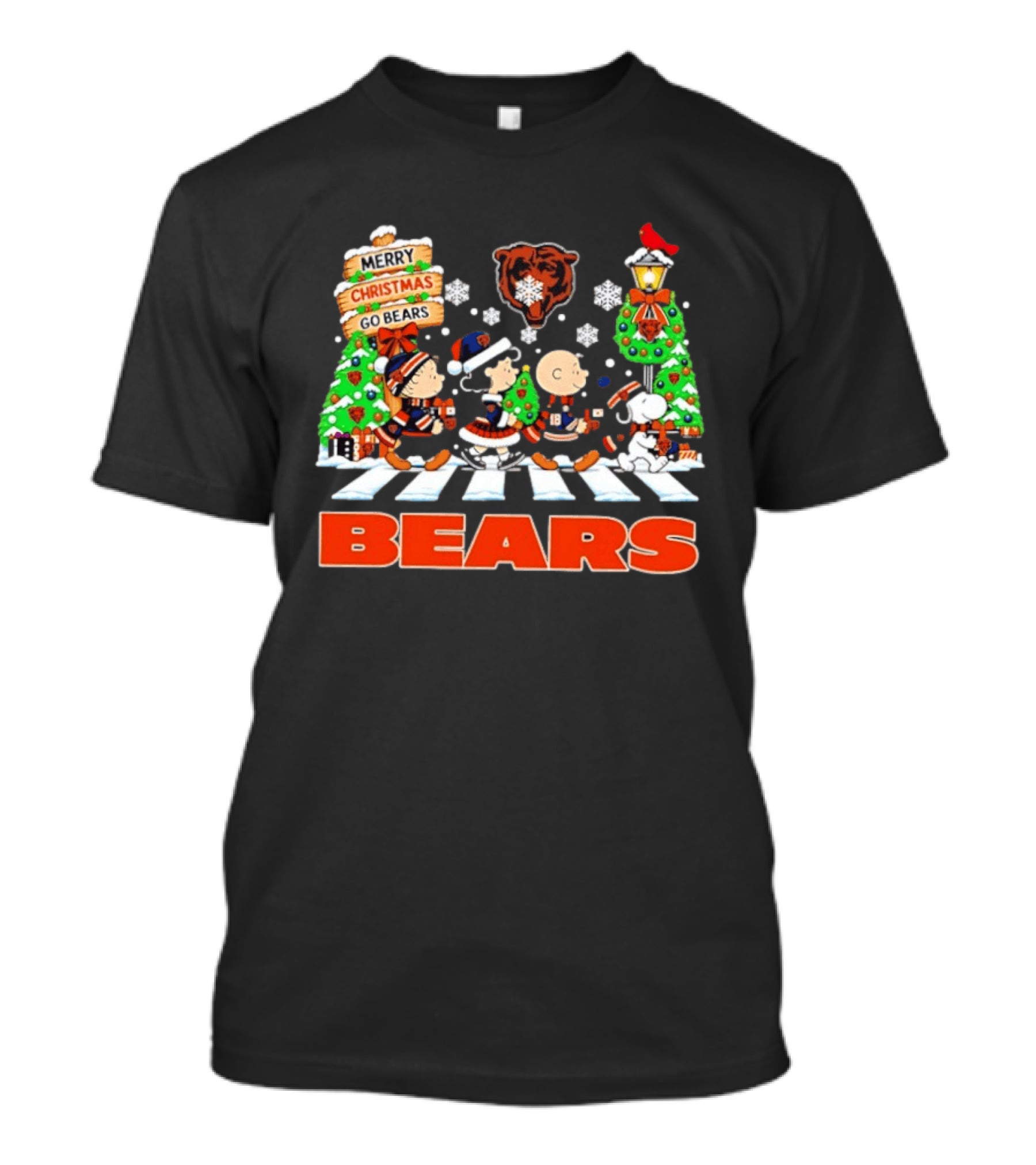 Chicago Bears Peanuts Abbey Road Christmas Merry Go Bears Snowflakes T-Shirt