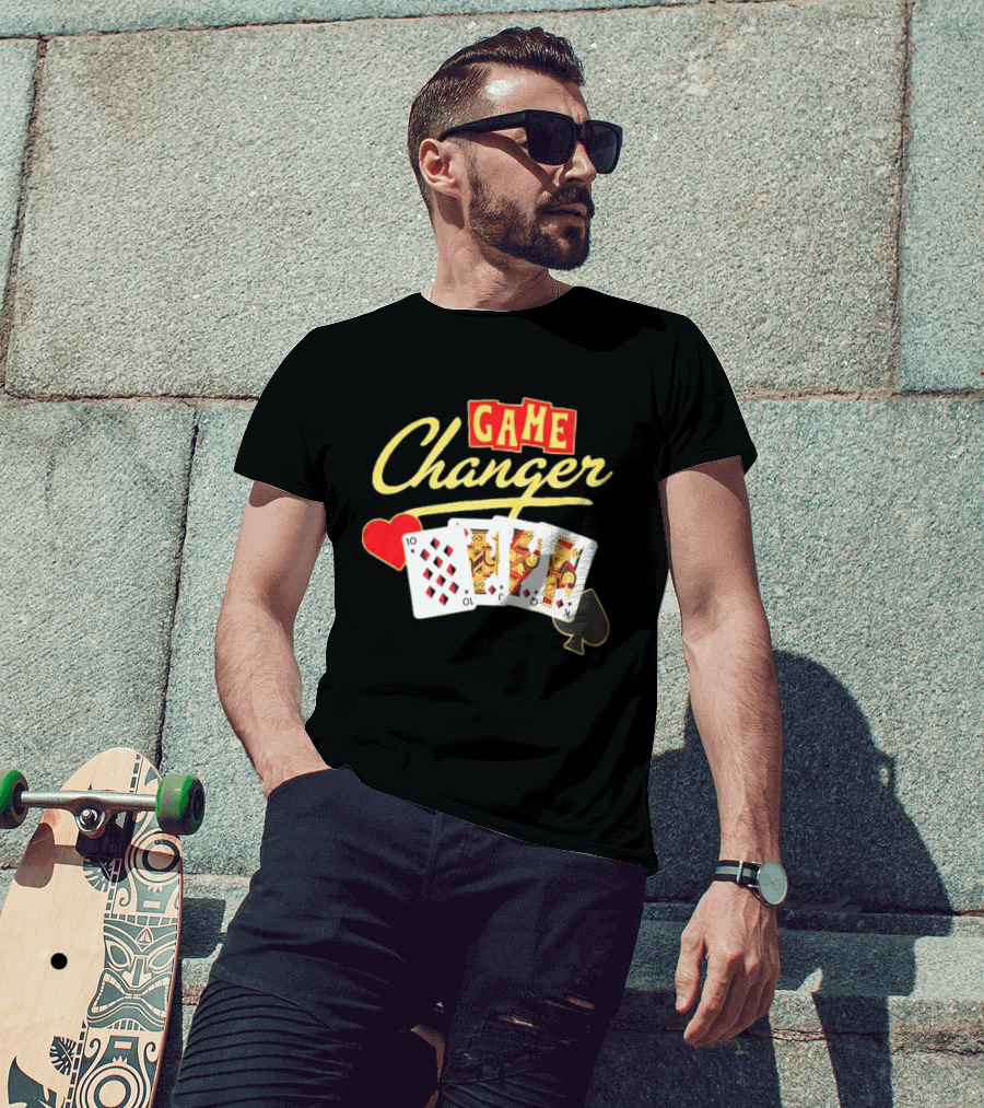 Dropout Store Game Changer Playing Cards Casino Hearts Spades Ten Jack King T-Shirt