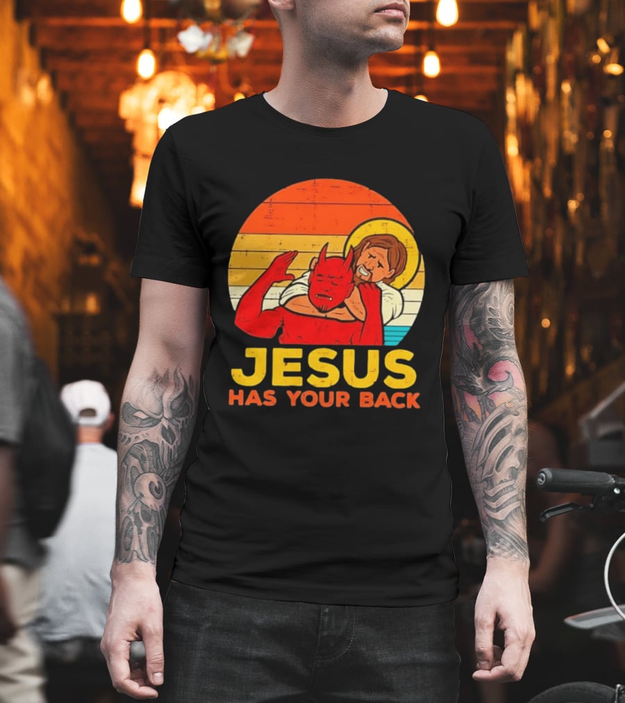 Jesus Has Your Back Devil Wrestling Retro Sunset T-Shirt