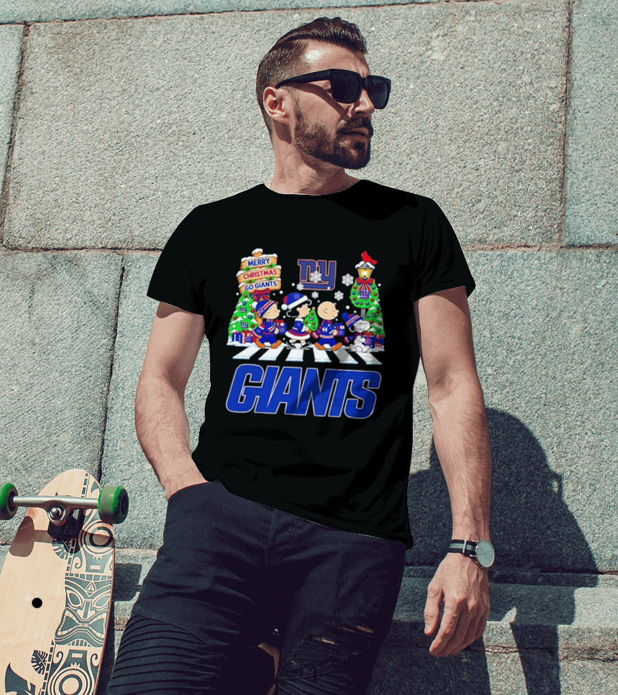 Merry Christmas Go Giants NY Peanuts Abbey Road Snowflakes T-Shirt