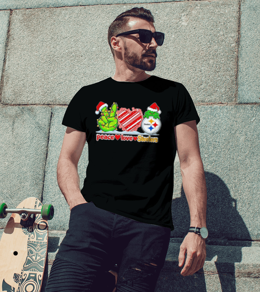 Pittsburgh Steelers Grinch Peace Love Christmas T-Shirt