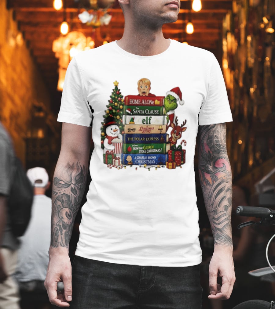 Home Alone Grinch Elf Polar Express Santa Claus Christmas Story Charlie Brown Movies Stack T-Shirt