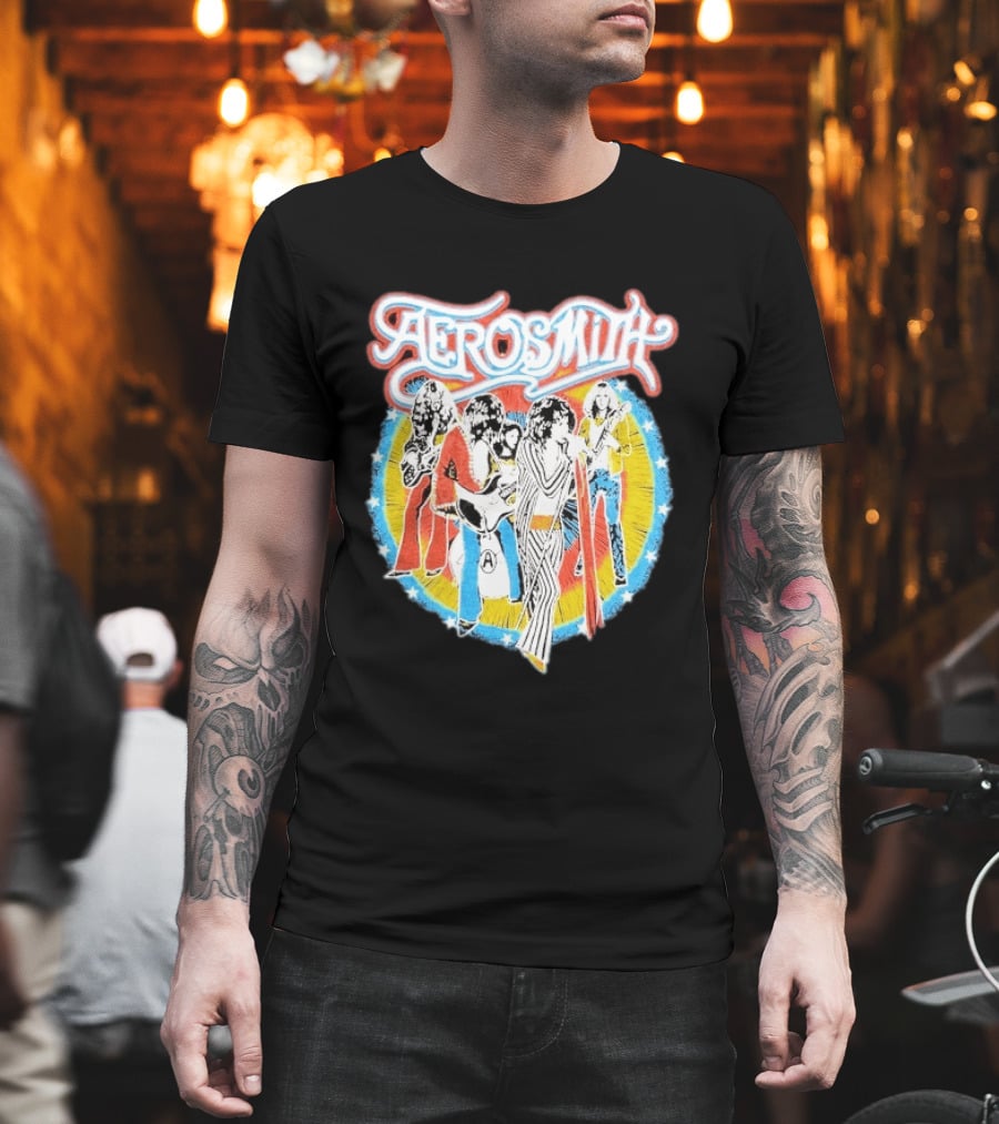 Aerosmith Vintage Debut Band Illustration With Classic Rock Group Image T-Shirt