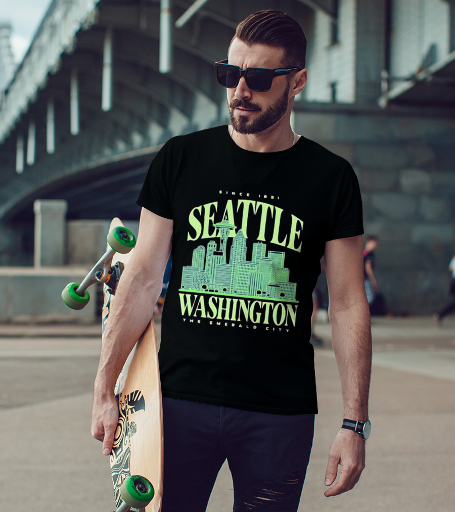 Seattle Washington Since 1851 The Emerald City Skyline T-Shirt