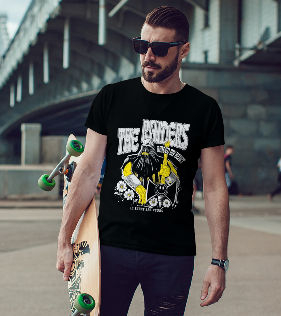 The Raiders Raided My Heart In Sunny Las Vegas Viking Or Pirate Axe And Flowers T-Shirt