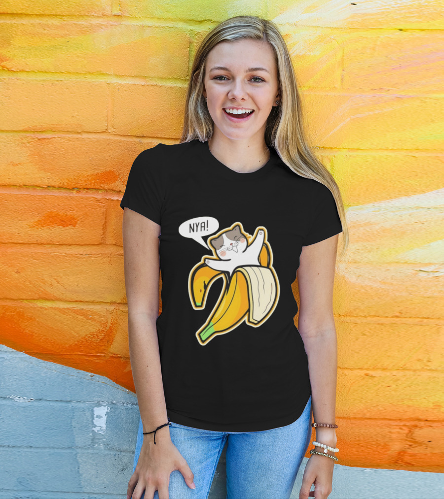 Banana Cat Nya Cute Cartoon Feline In Fruit Peel Japan T-Shirt