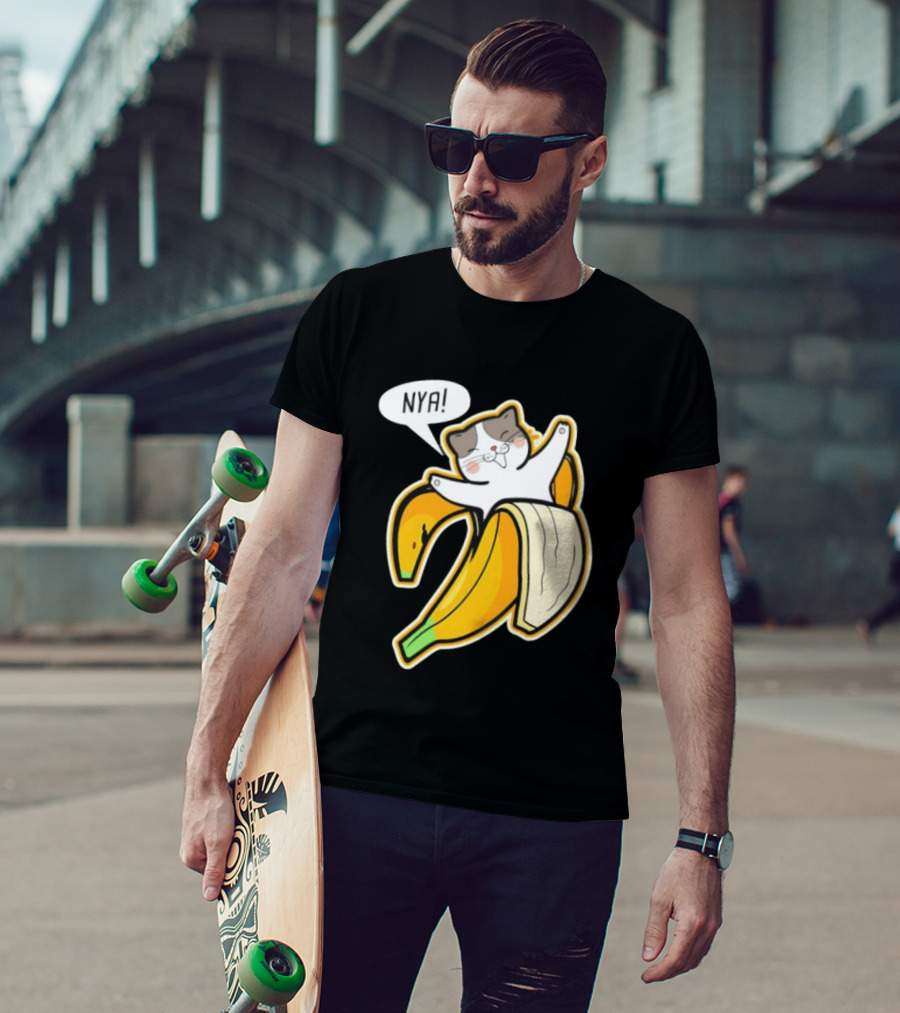 Banana Cat Nya Cute Cartoon Feline In Fruit Peel Japan T-Shirt