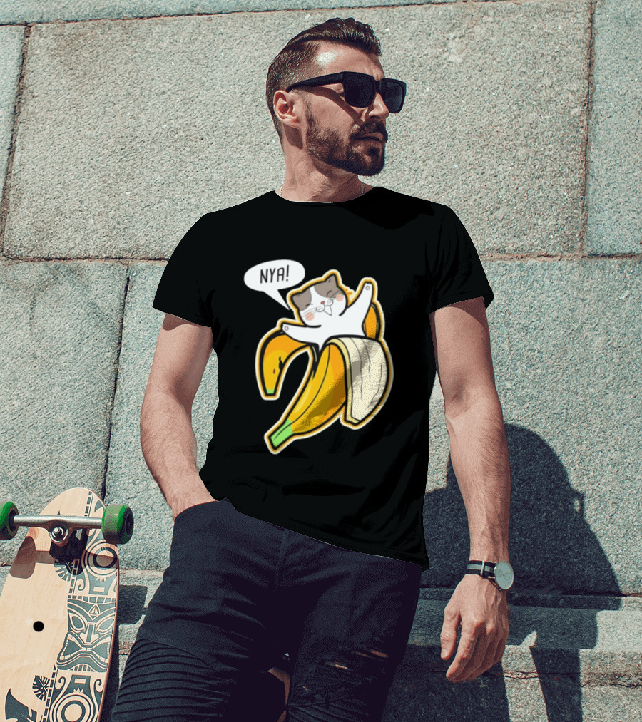 Banana Cat Nya Cute Cartoon Feline In Fruit Peel Japan T-Shirt