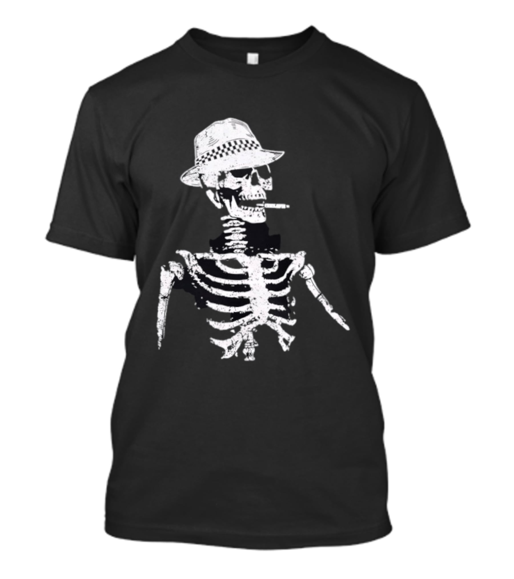 Horrible Skull With Hat And Cigarette Detailed Skeleton T-Shirt