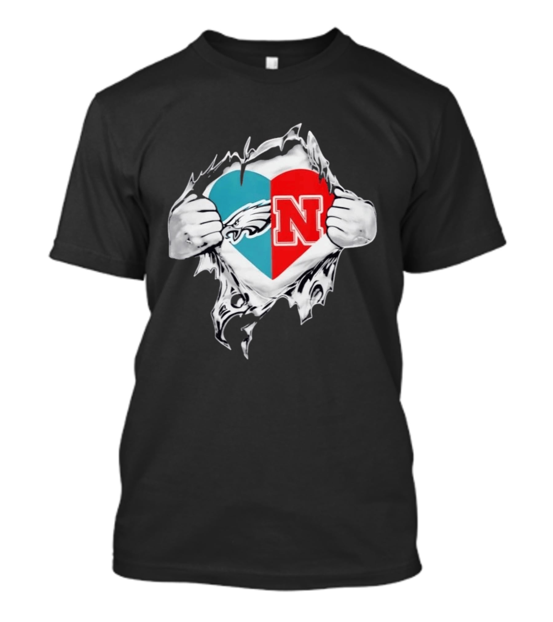 Philadelphia Eagles And Nebraska Cornhuskers Heart Fusion T-Shirt