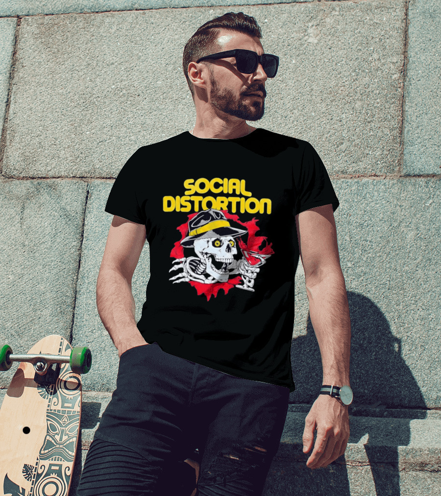 Social Distortion Skeleton Drinking Martini T-Shirt