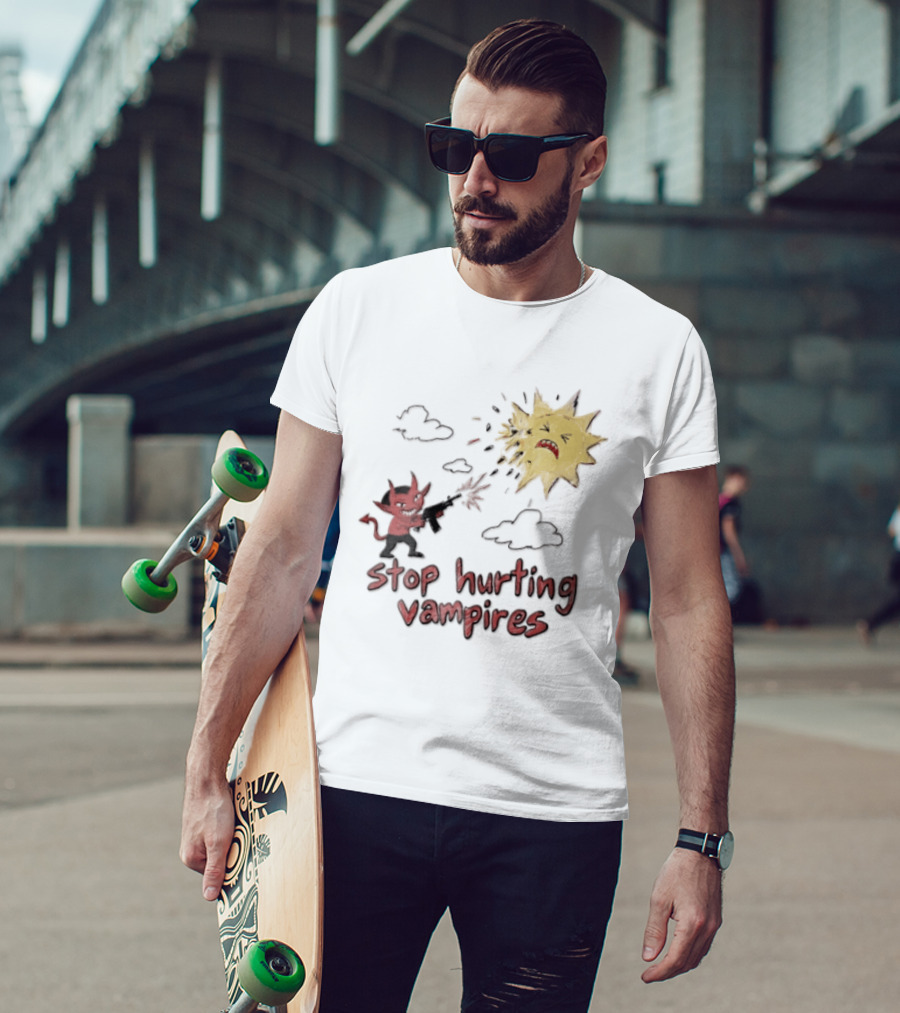Stop Hurting Vampires Devil Shooting Angry Sun T-Shirt