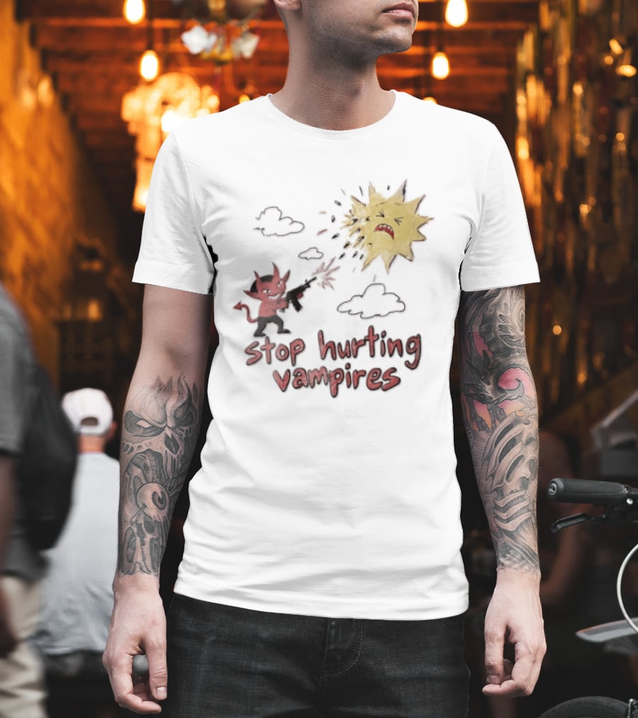 Stop Hurting Vampires Devil Shooting Angry Sun T-Shirt