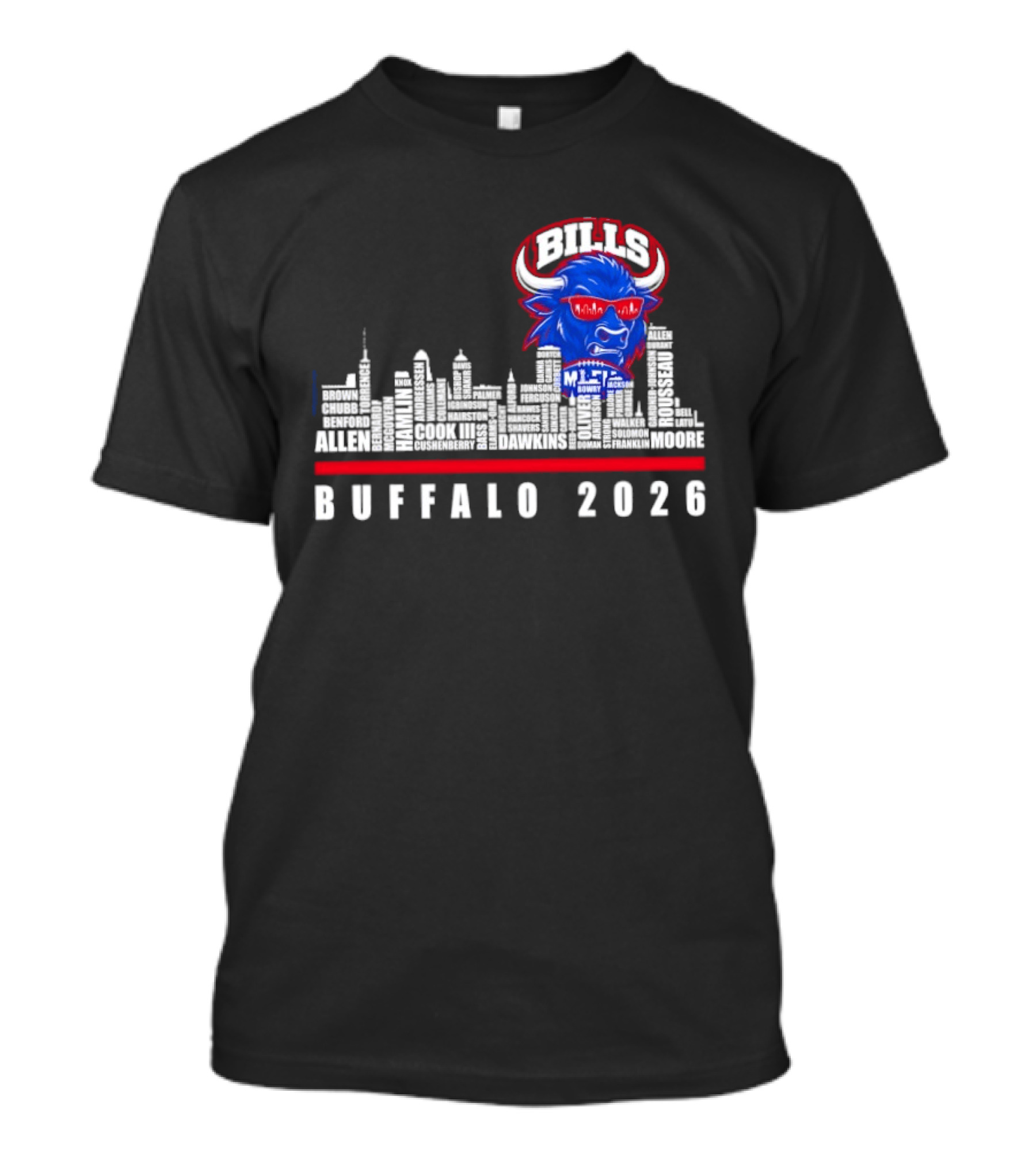 Buffalo Bills MLT Bowling Joe Mez City Skyline 2026 T-Shirt