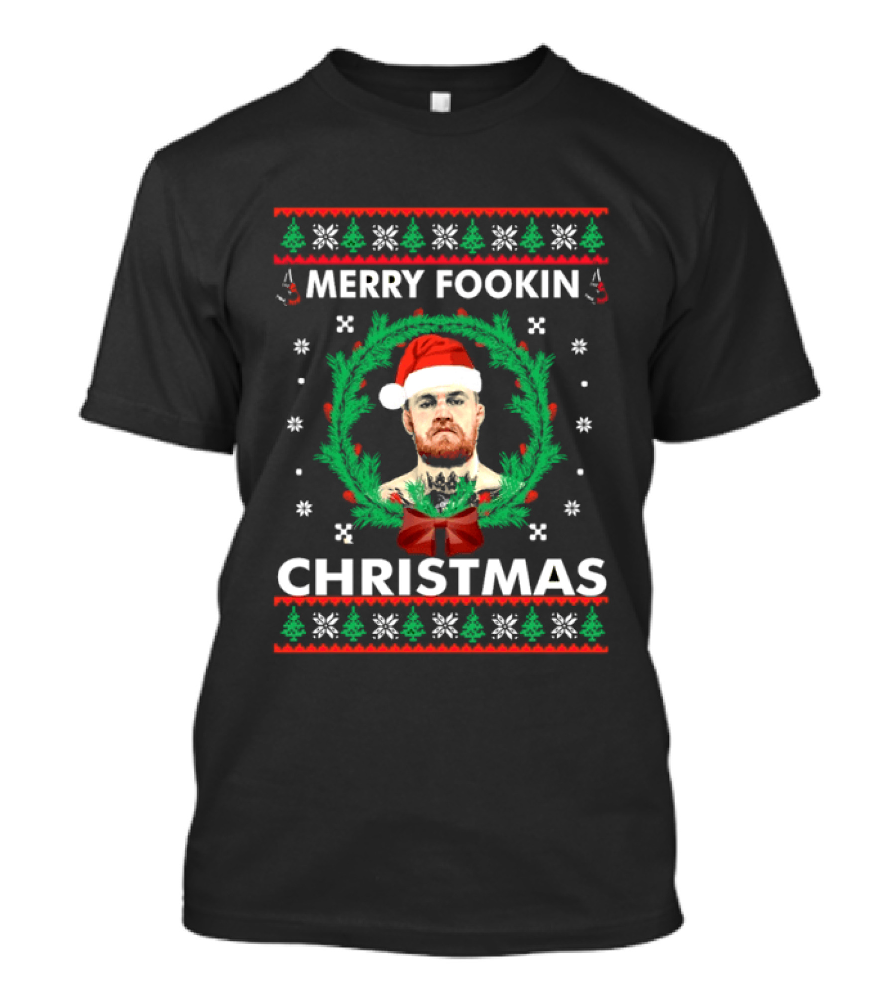 Conor McGregor Merry Fookin Christmas Santa Hat Wreath T-Shirt