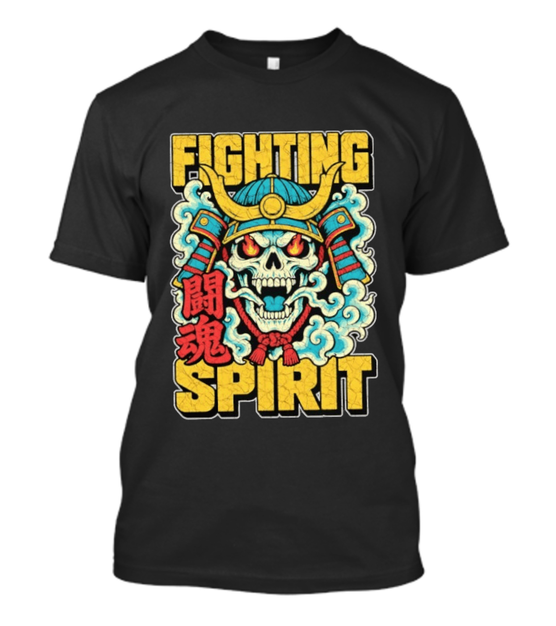 Fighting Spirit Samurai Skull Kanji Clouds T-Shirt