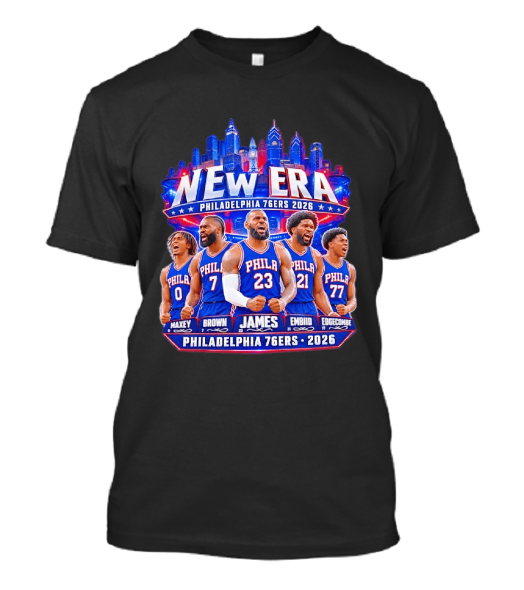 Philadelphia 76ers New Era Players Maxey Brown James Embiid Edgecombe City Skyline 2026 T-Shirt