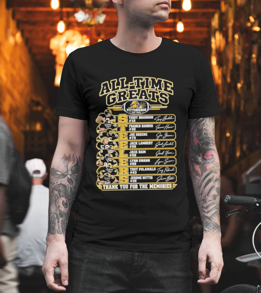 Pittsburgh Steelers All Time Greats Players Signatures Thank You For The Memories T-Shirt