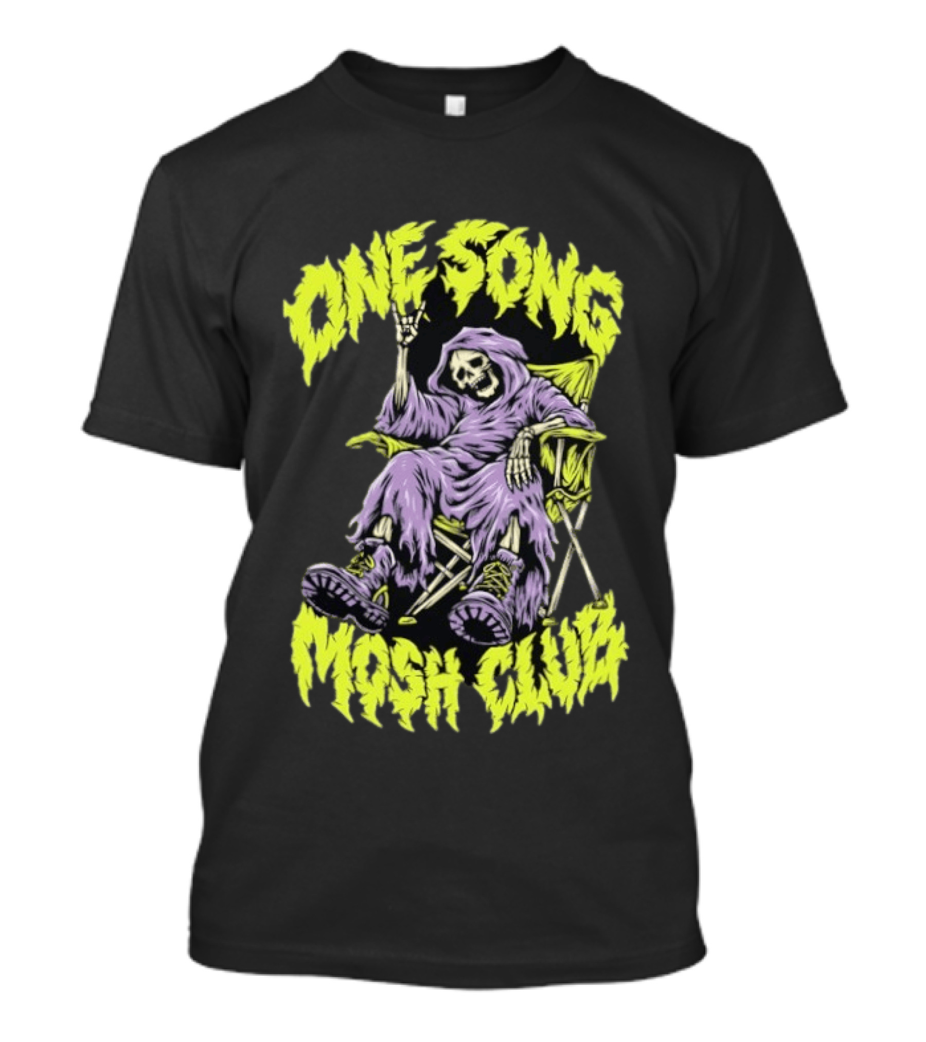 Skeleton One Song Mosh Club Grim Reaper Rock Concert T-Shirt