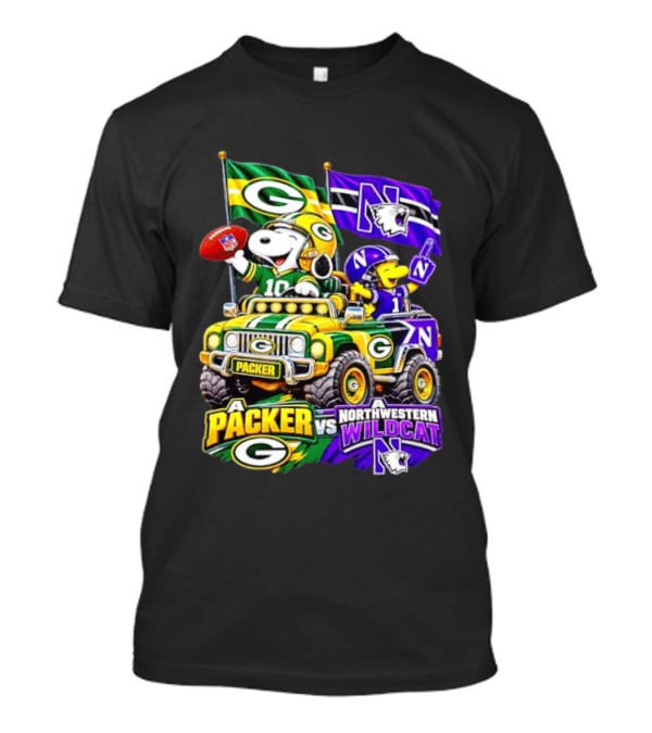 Snoopy Green Bay Packers Northwestern Wildcats Crossover Adventure T-Shirt