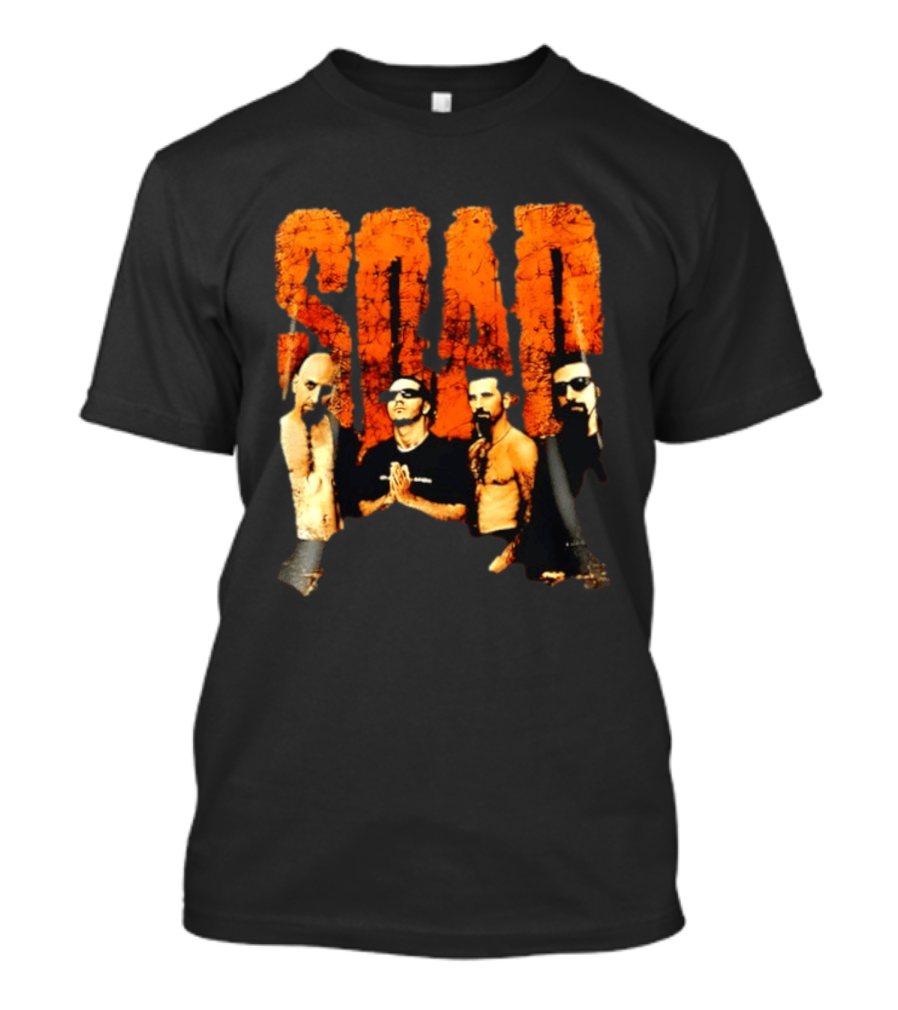 SOAD Band Members Distressed Image With Band Members And Cracked Effect T-Shirt