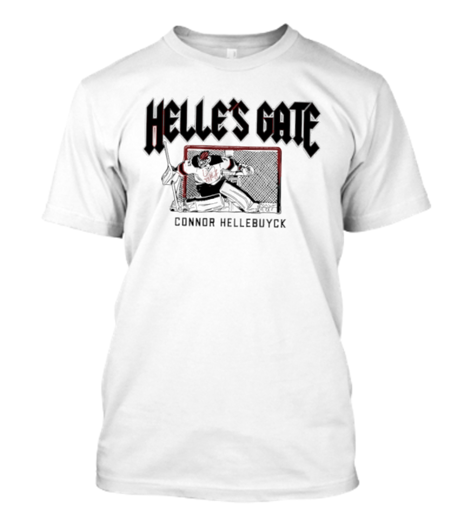 Connor Hellebuyck Helle's Gate New Jersey Devils T-Shirt