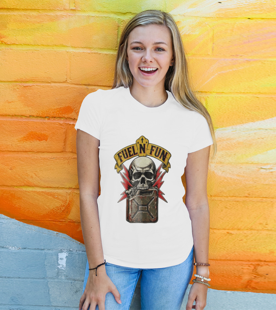 Fuel N Fun Human Skull Gas Can Lightning T-Shirt
