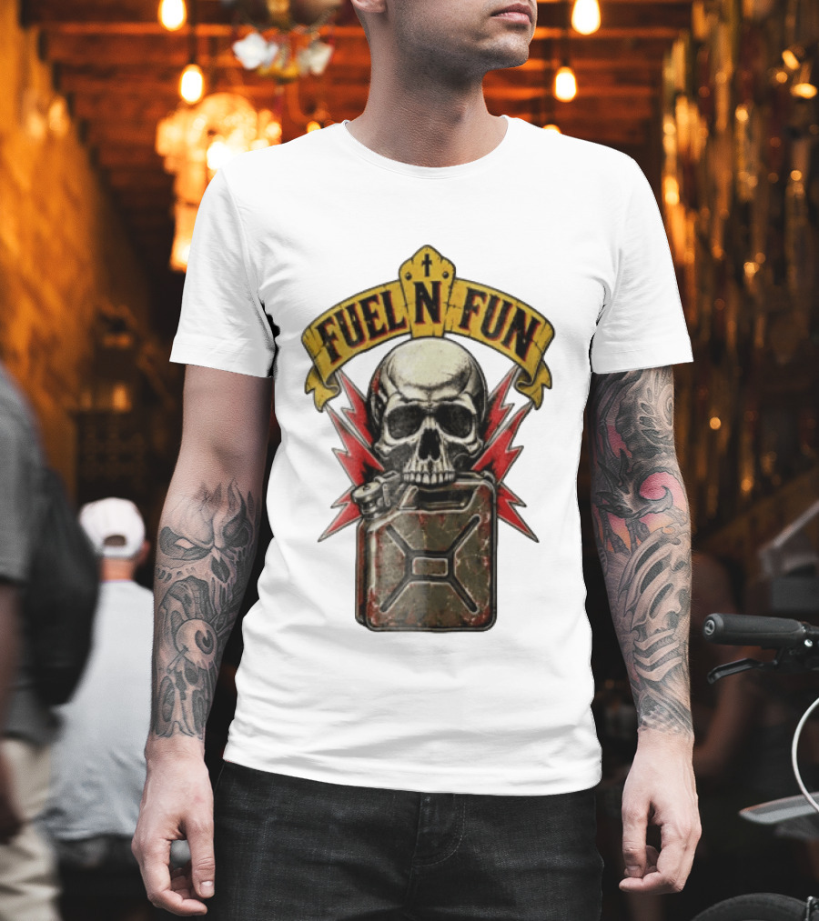Fuel N Fun Human Skull Gas Can Lightning T-Shirt