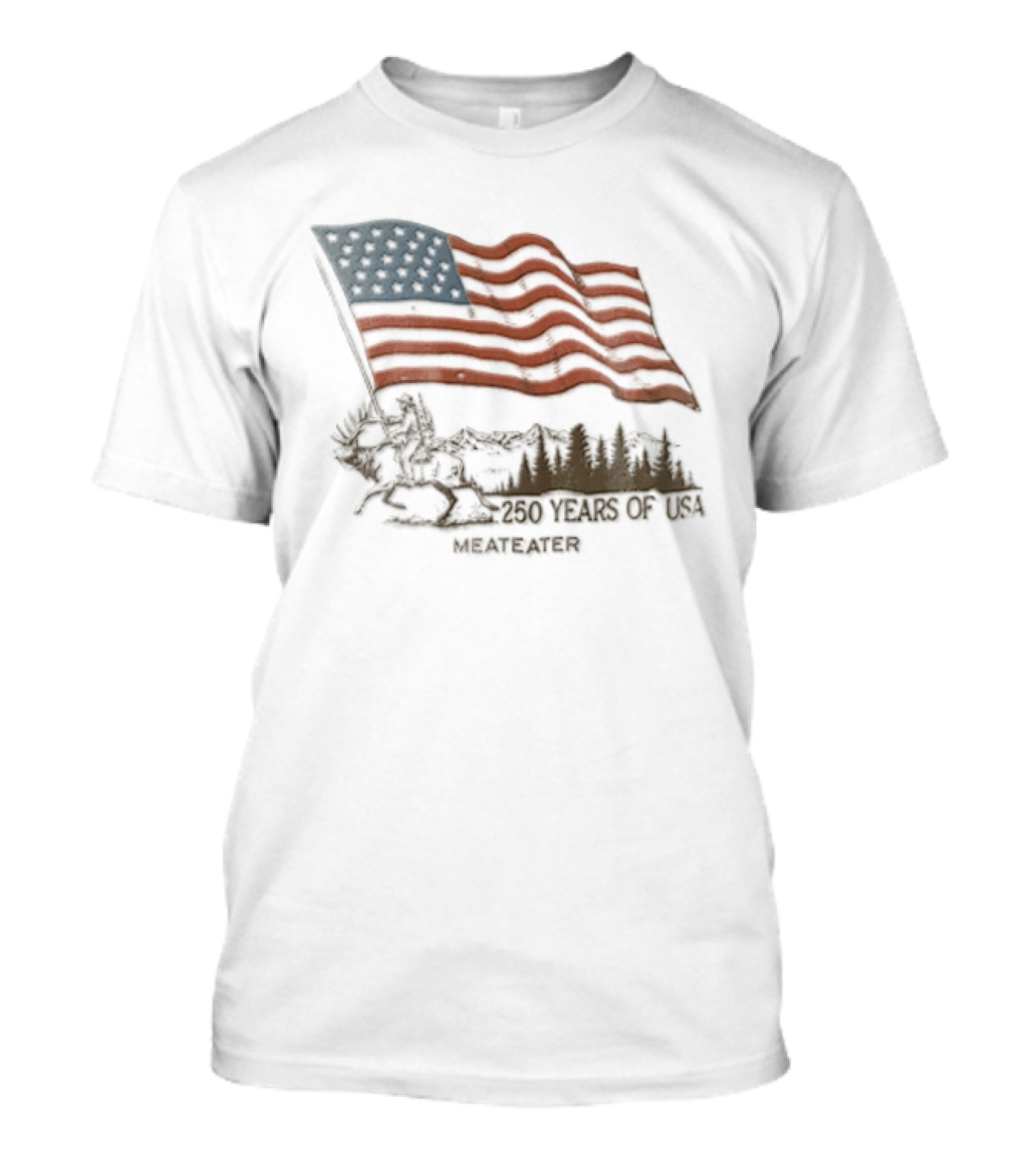 Meateater 250 Years Of USA Elk Rider Carrying American Flag T-Shirt