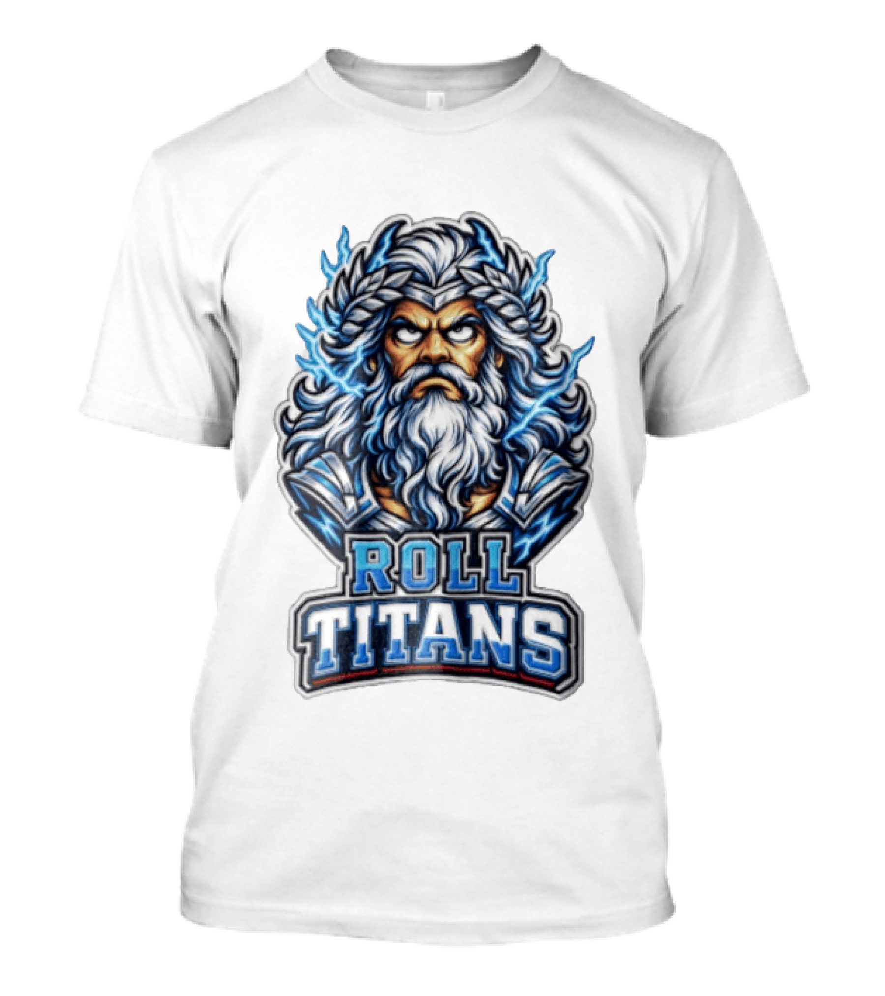 Roll Titans Zeus Lightning Beard Laurel T-Shirt