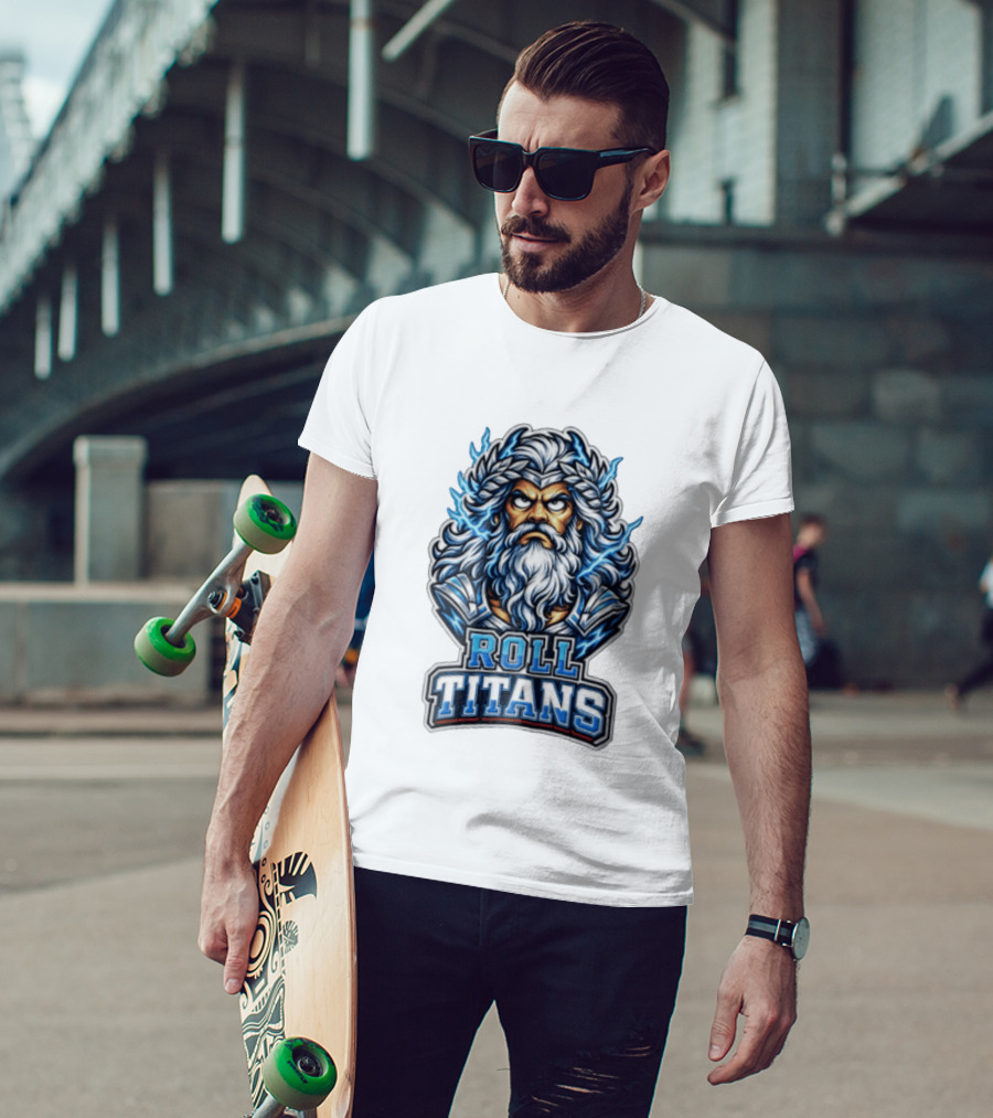 Roll Titans Zeus Lightning Beard Laurel T-Shirt