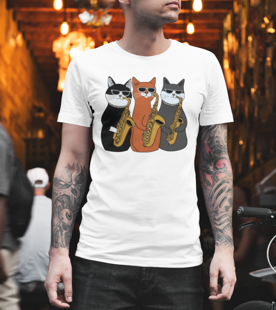 Trio Saxophone Cat Cool Jazz Cats Playing Saxophones T-Shirt