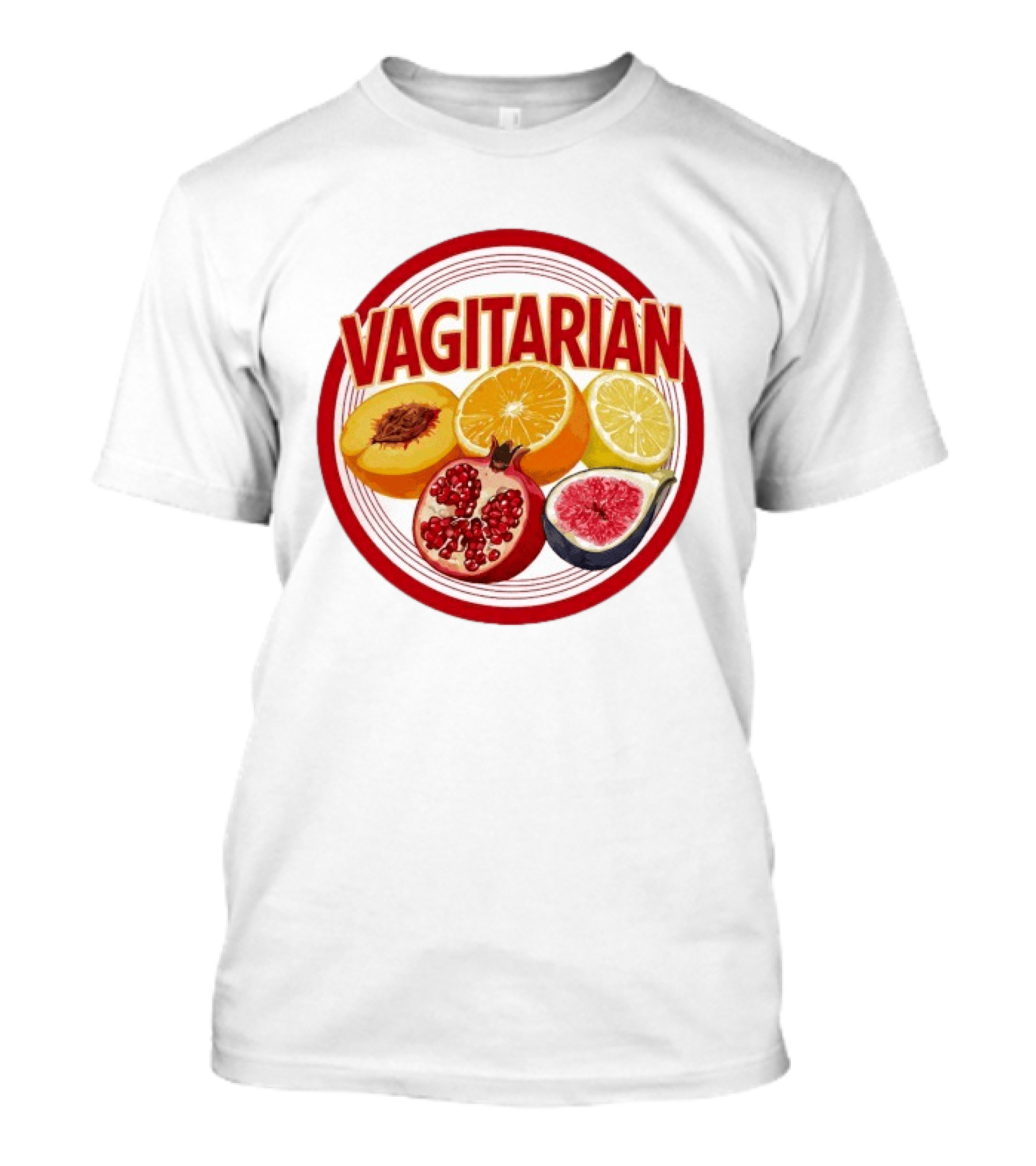Vagitarian Pomegranate Orange Lemon Peach Fig Fruit Circle T-Shirt