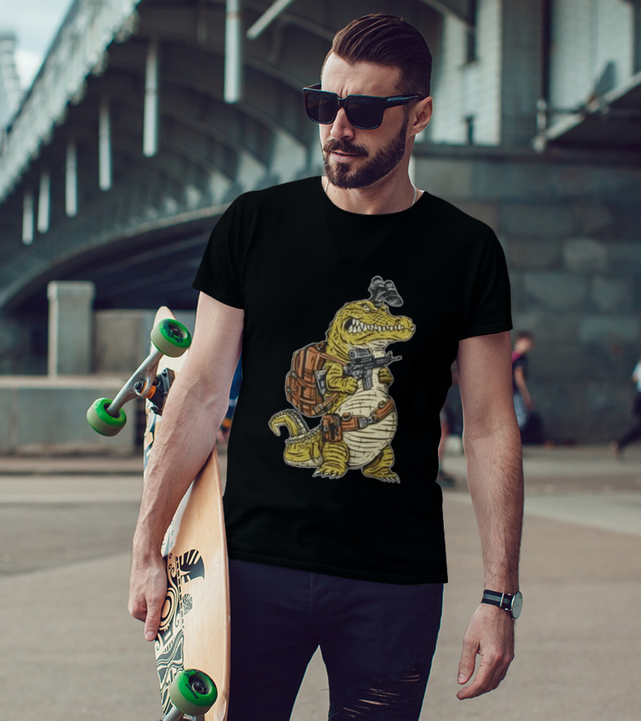 Tactical Alligator With Firearm And Backpack T-Shirt