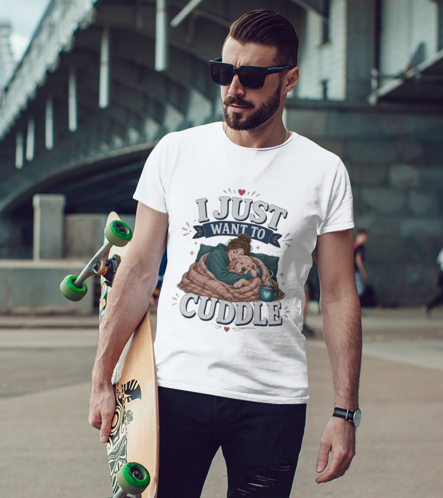 I Just Want To Cuddle Cozy Night In With Dog And Coffee T-Shirt