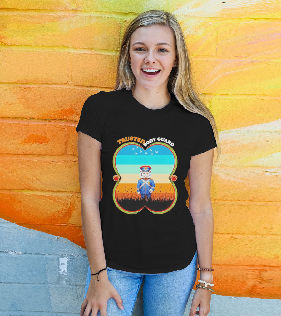 Trusted Body Guard Cat In Uniform With Sunset And Bird T-Shirt