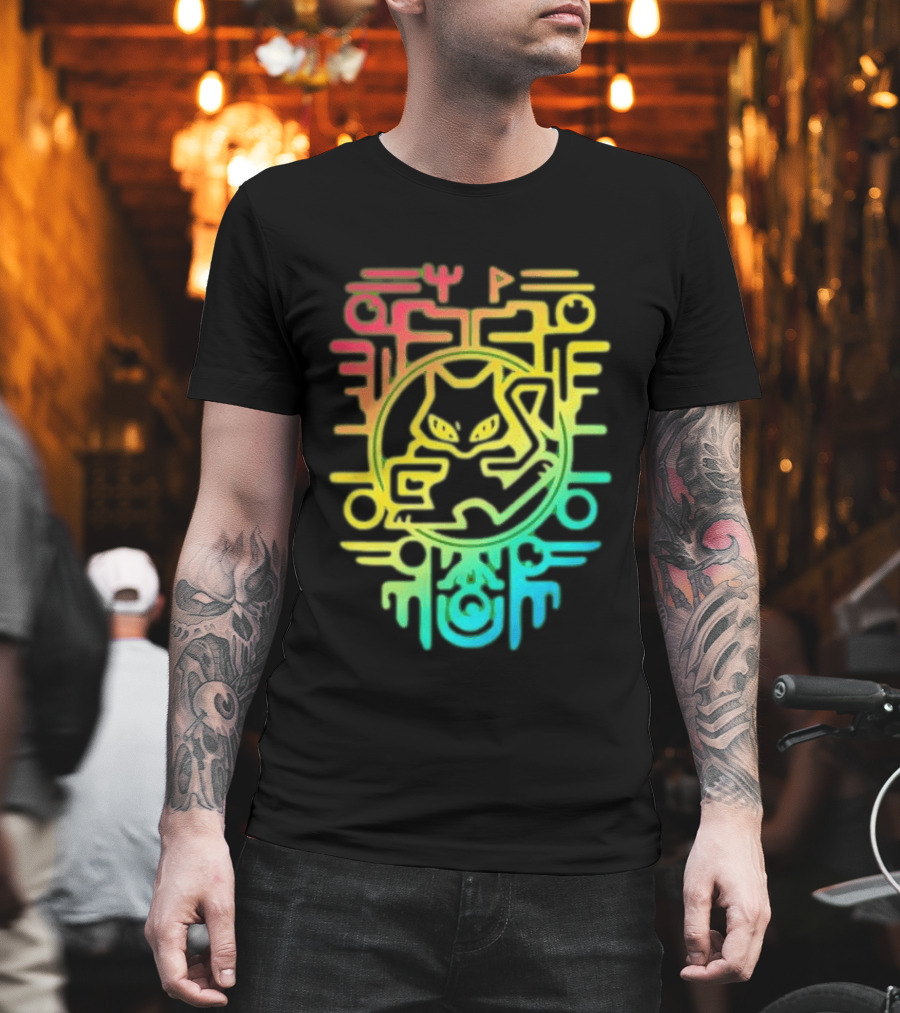 Og Ancient Mew And Mewtwo Pokemon Holographic Hieroglyphic T-Shirt