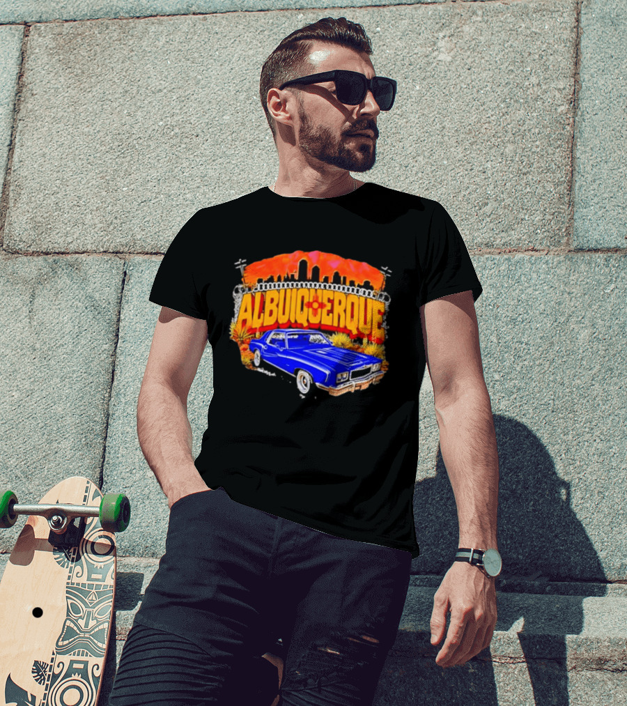 Albuquerque New Mexico Classic Car Skyline Desert Landscape T-Shirt