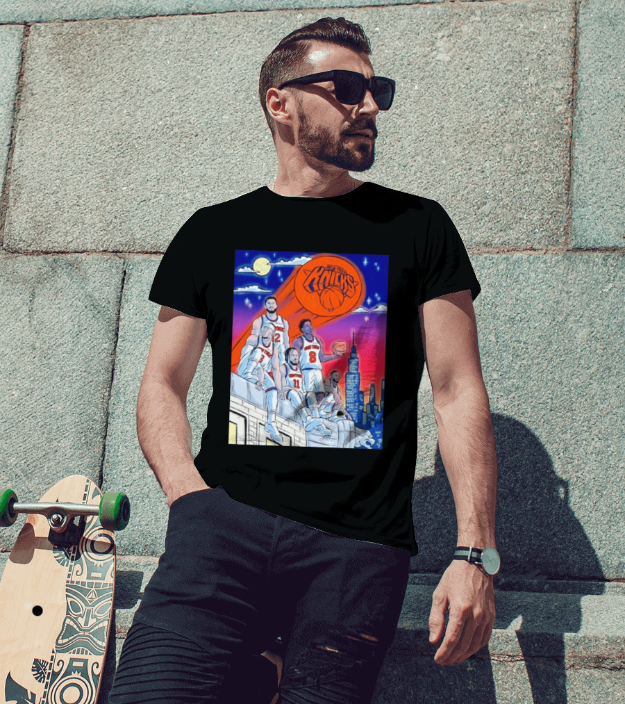 New York Knicks Jalen Brunson Julius Randle Mikal Bridges Basketball City Skyline T-Shirt