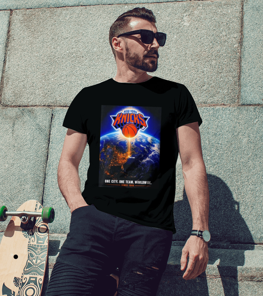 New York Knicks One City One Team Worldwide Since 1946 Earth Basketball T-Shirt