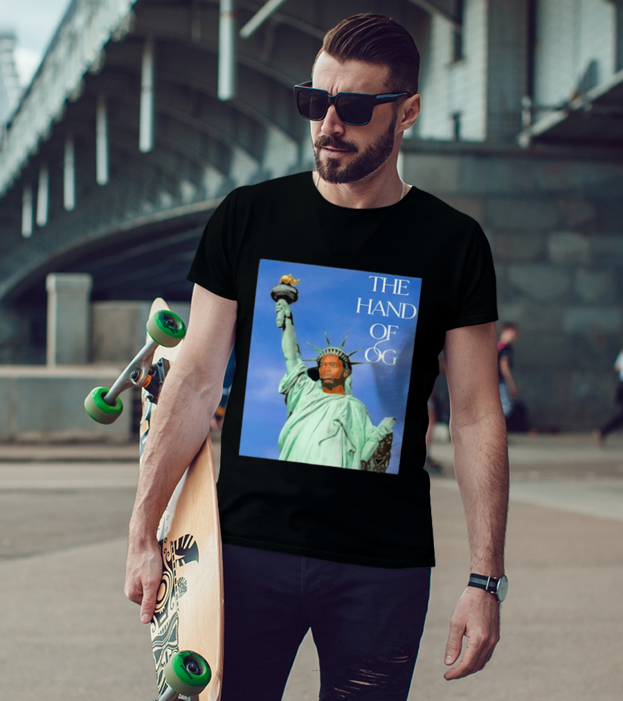OG Anunoby New York Knicks The Hand Of OG Statue Liberty Fusion T-Shirt