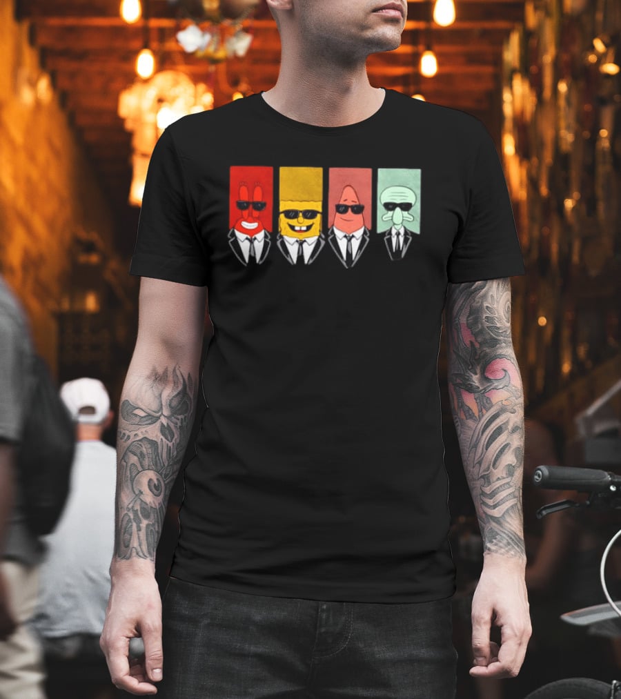 Reservoir Dogs Cartoon Black Suit Sunglasses SpongeBob T-Shirt