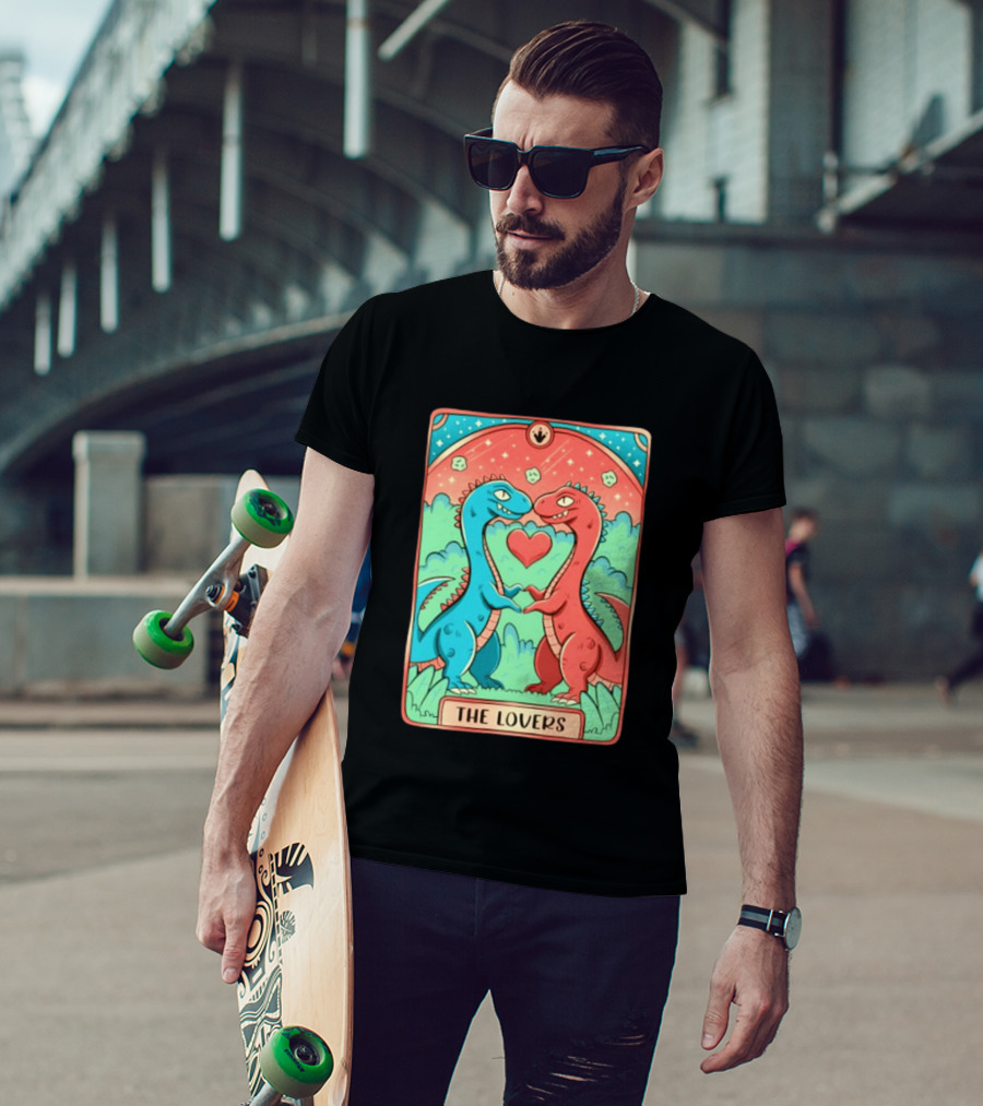 The Lovers Dinosaur Couple Tarot Card Romantic Prehistoric Valentine T-Shirt