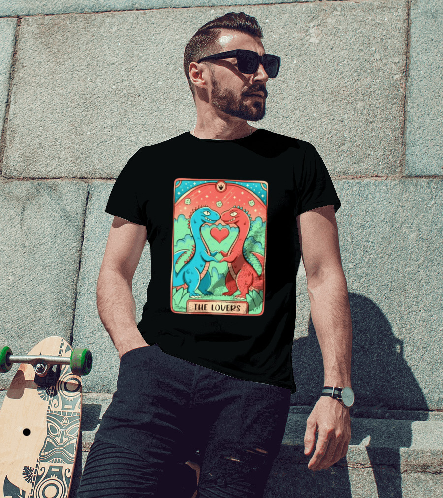 The Lovers Dinosaur Couple Tarot Card Romantic Prehistoric Valentine T-Shirt
