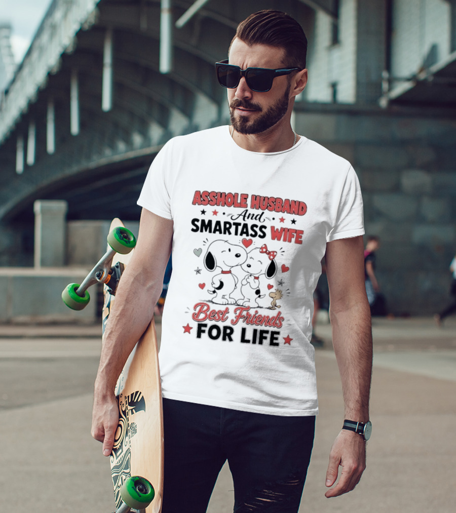 Asshole Husband Smartass Wife Best Friends For Life Peanuts Snoopy Woodstock Kissing T-Shirt