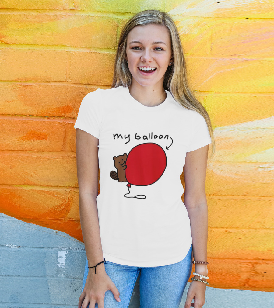Beaver My Balloon Cartoon Animal Drawing T-Shirt