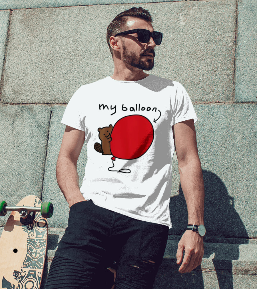 Beaver My Balloon Cartoon Animal Drawing T-Shirt