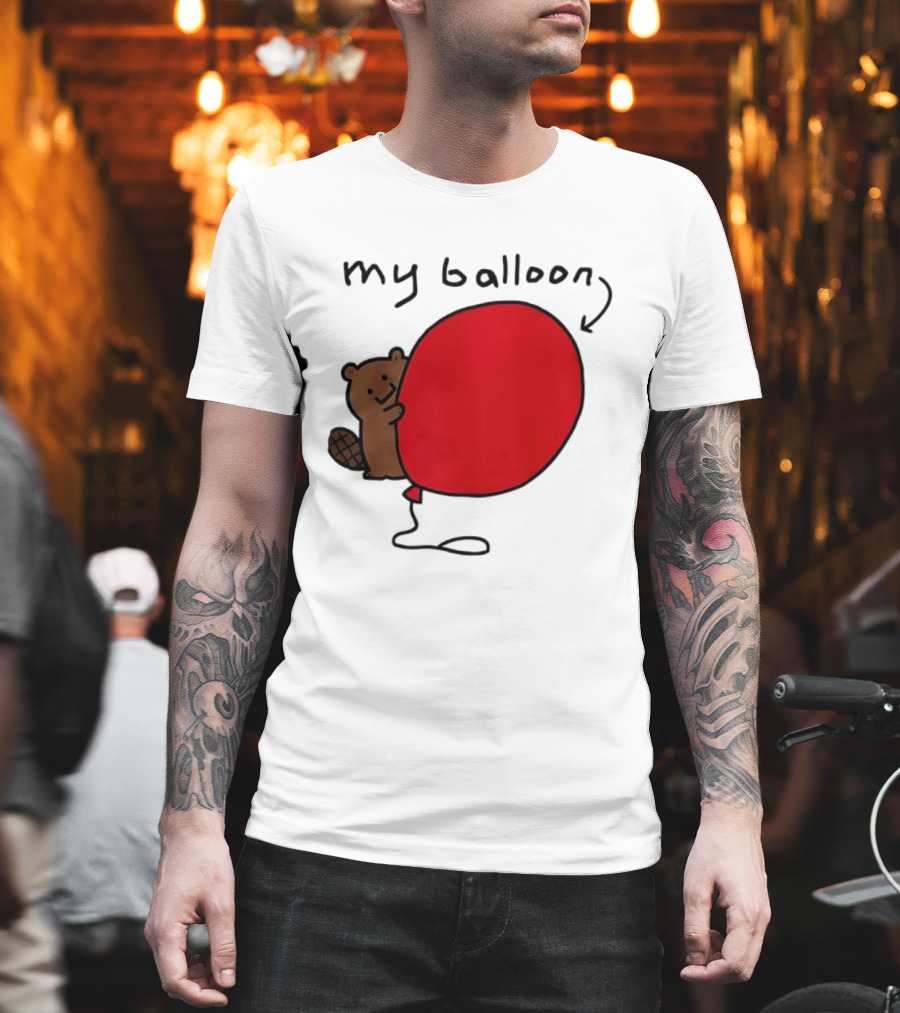 Beaver My Balloon Cartoon Animal Drawing T-Shirt