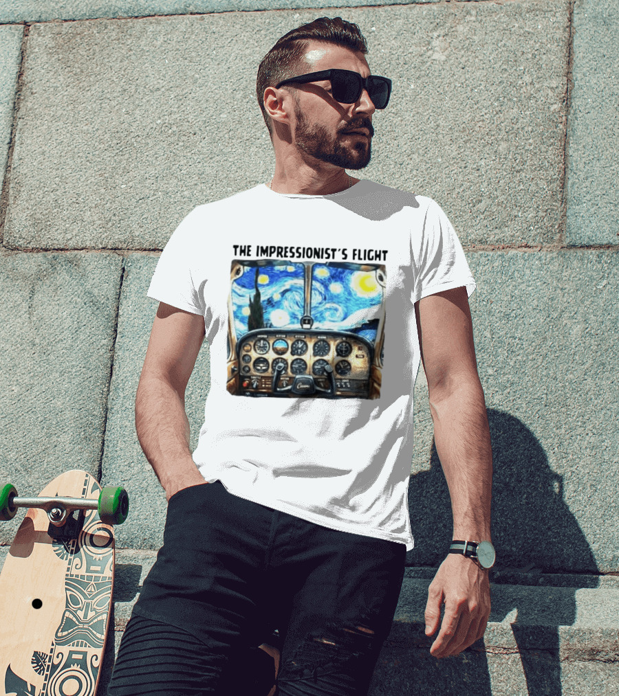 The Impressionist's Flight Cessna Instrument Panel Starry Night T-Shirt