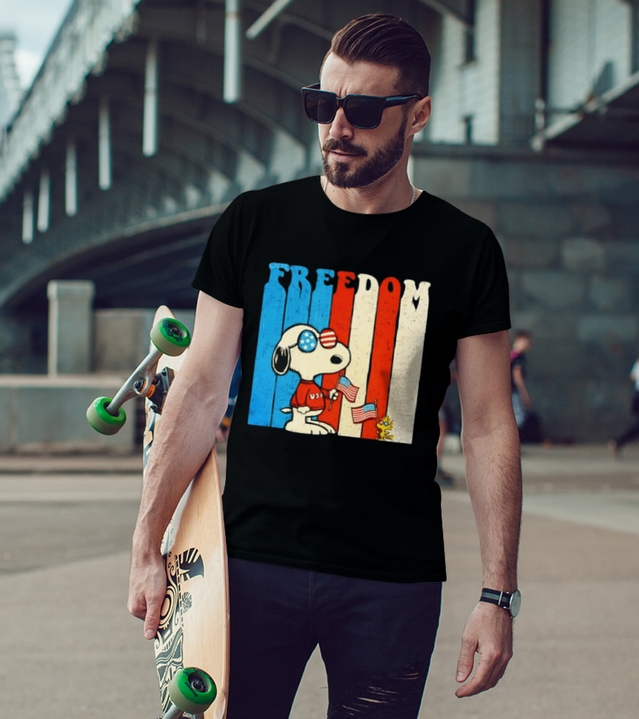 Freedom Snoopy Woodstock Peanuts USA 250th Anniversary Patriotic Celebration T-Shirt